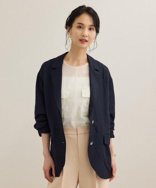 ROPE'（ロペ）の「レーヨンリネン ライトジャケット【セットアップパンツ・ワンピース対応】（テーラードジャケット・レディース・ネイビー/ブラウン・38/36）」の11枚目の写真