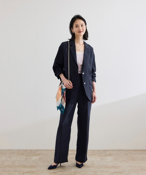 ROPE'（ロペ）の「レーヨンリネン ライトジャケット【セットアップパンツ・ワンピース対応】（テーラードジャケット・レディース・ネイビー/ブラウン・38/36）」の5枚目の写真