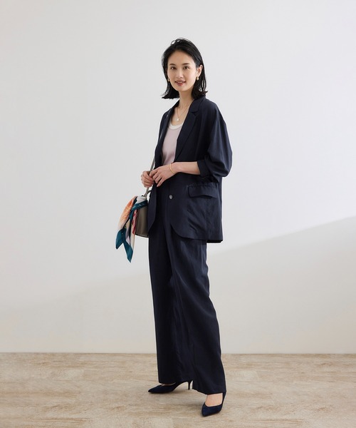 ROPE'（ロペ）の「レーヨンリネン ライトジャケット【セットアップパンツ・ワンピース対応】（テーラードジャケット・レディース・ネイビー/ブラウン・38/36）」の6枚目の写真