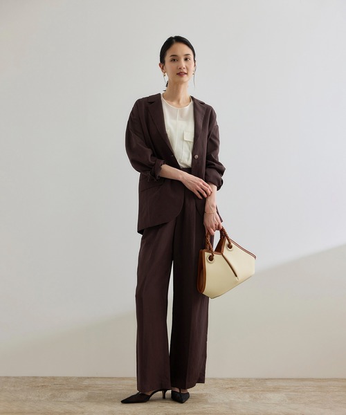 ROPE'（ロペ）の「レーヨンリネン ライトジャケット【セットアップパンツ・ワンピース対応】（テーラードジャケット・レディース・ネイビー/ブラウン・38/36）」の7枚目の写真