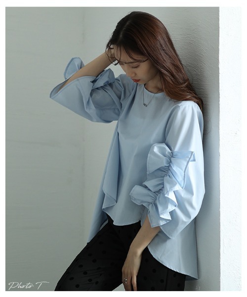 Sawa a la mode（サワアラモード）の「袖フリルフィッシュテールブラウス（シャツ/ブラウス・レディース・ホワイト/ブルー・FREE）」の17枚目の写真