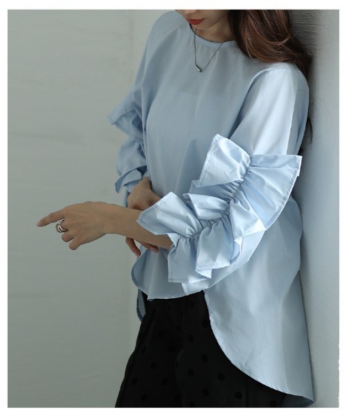 Sawa a la mode（サワアラモード）の「袖フリルフィッシュテールブラウス（シャツ/ブラウス・レディース・ホワイト/ブルー・FREE）」の14枚目の写真