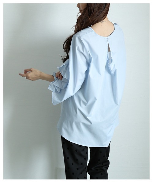Sawa a la mode（サワアラモード）の「袖フリルフィッシュテールブラウス（シャツ/ブラウス・レディース・ホワイト/ブルー・FREE）」の9枚目の写真
