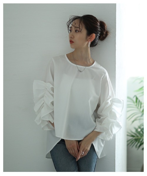 Sawa a la mode（サワアラモード）の「袖フリルフィッシュテールブラウス（シャツ/ブラウス・レディース・ホワイト/ブルー・FREE）」の8枚目の写真