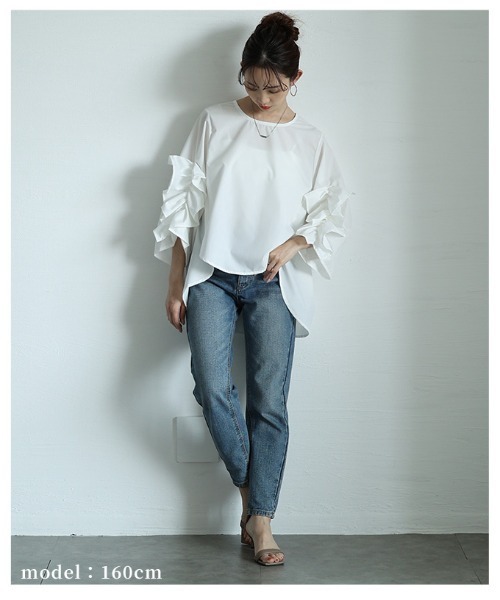 Sawa a la mode（サワアラモード）の「袖フリルフィッシュテールブラウス（シャツ/ブラウス・レディース・ホワイト/ブルー・FREE）」の7枚目の写真