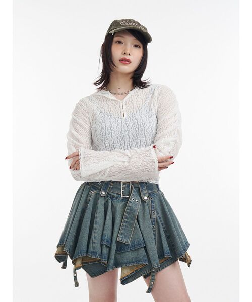 jouetie(ジュエティ)の「ギャザースリーブレースフーディ(Tシャツ/カットソー・レディース・ブラック/ライトブルー/オフホワイト・MEDIUM)」の11枚目の写真