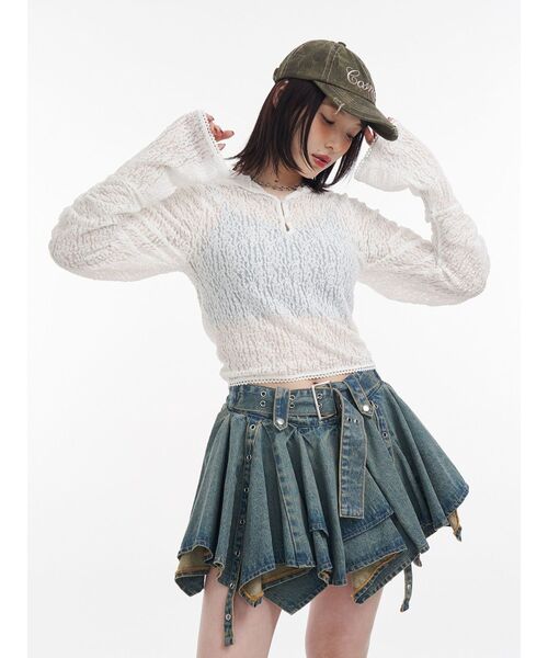 jouetie(ジュエティ)の「ギャザースリーブレースフーディ(Tシャツ/カットソー・レディース・ブラック/ライトブルー/オフホワイト・MEDIUM)」の12枚目の写真