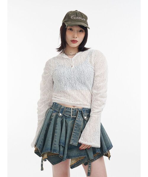 jouetie(ジュエティ)の「ギャザースリーブレースフーディ(Tシャツ/カットソー・レディース・ブラック/ライトブルー/オフホワイト・MEDIUM)」の13枚目の写真