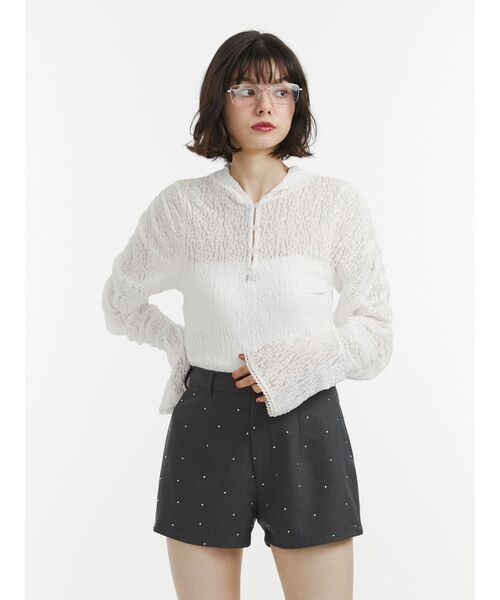 jouetie(ジュエティ)の「ギャザースリーブレースフーディ(Tシャツ/カットソー・レディース・ブラック/ライトブルー/オフホワイト・MEDIUM)」の7枚目の写真