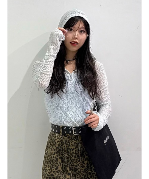 jouetie(ジュエティ)の「ギャザースリーブレースフーディ(Tシャツ/カットソー・レディース・ブラック/ライトブルー/オフホワイト・MEDIUM)」の3枚目の写真