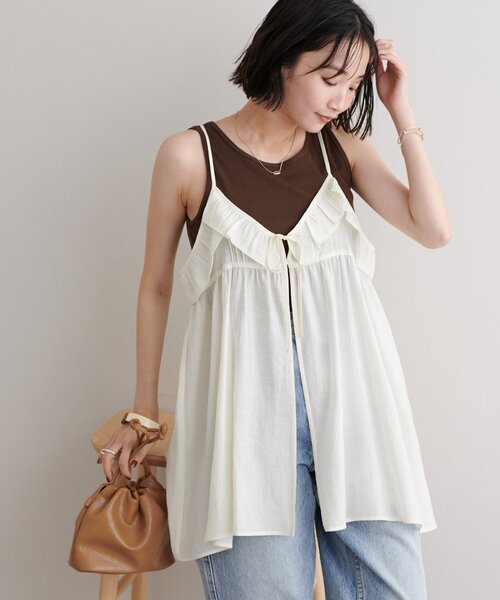 DISCOAT（ディスコート）の「●リボンフリルキャミチュニック（チュニック・レディース・ブラック/ブラウン/オフホワイト・FREE）」の2枚目の写真