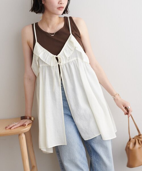 DISCOAT（ディスコート）の「●リボンフリルキャミチュニック（チュニック・レディース・ブラック/ブラウン/オフホワイト・FREE）」の5枚目の写真