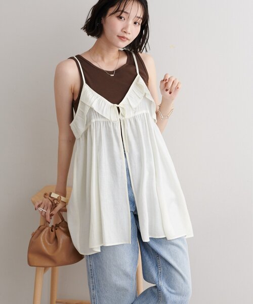 DISCOAT（ディスコート）の「●リボンフリルキャミチュニック（チュニック・レディース・ブラック/ブラウン/オフホワイト・FREE）」の7枚目の写真