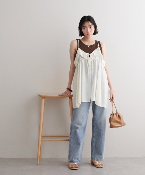 DISCOAT（ディスコート）の「●リボンフリルキャミチュニック（チュニック・レディース・ブラック/ブラウン/オフホワイト・FREE）」の9枚目の写真