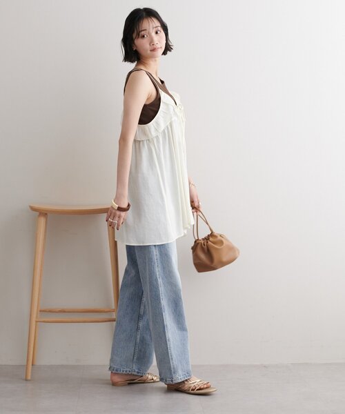 DISCOAT（ディスコート）の「●リボンフリルキャミチュニック（チュニック・レディース・ブラック/ブラウン/オフホワイト・FREE）」の10枚目の写真