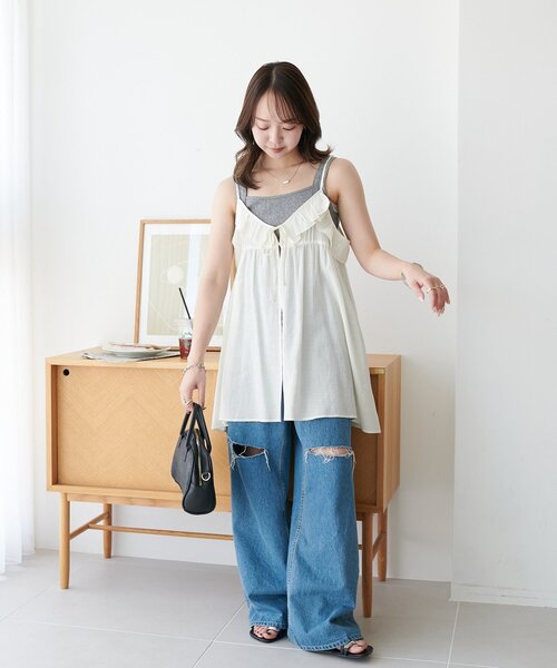 DISCOAT（ディスコート）の「●リボンフリルキャミチュニック（チュニック・レディース・ブラック/ブラウン/オフホワイト・FREE）」の15枚目の写真