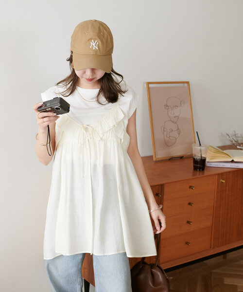 DISCOAT（ディスコート）の「●リボンフリルキャミチュニック（チュニック・レディース・ブラック/ブラウン/オフホワイト・FREE）」の17枚目の写真