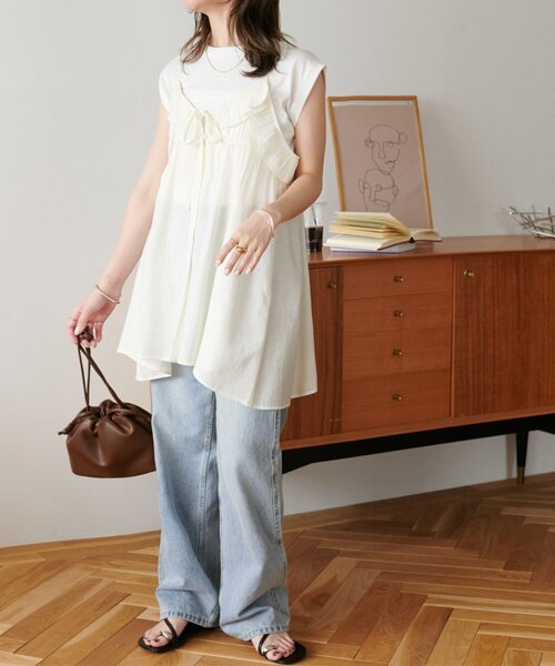 DISCOAT（ディスコート）の「●リボンフリルキャミチュニック（チュニック・レディース・ブラック/ブラウン/オフホワイト・FREE）」の20枚目の写真