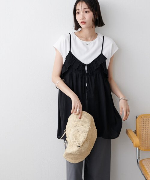 前リボンフリルキャミチュニック（チュニック）｜DISCOAT（ディス