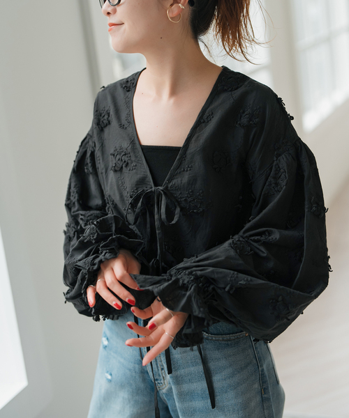 トップス crinkle crinkle crinkle sheer 3DA boler セール】crinkle crinkle crinkle 3D embroidery bolero（シャツ