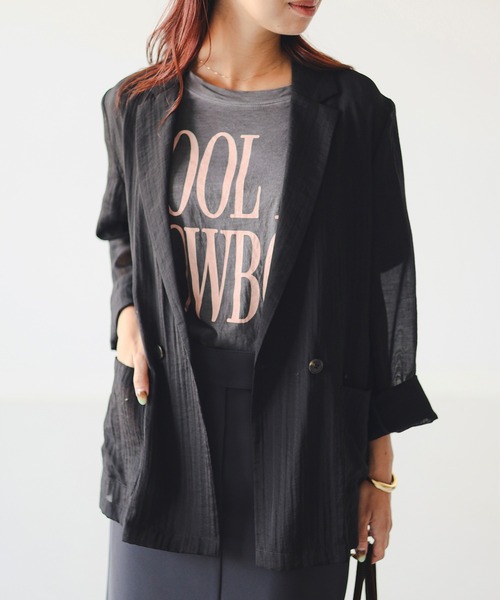 B:MING by BEAMS（ビーミングバイビームス）の「【手洗いOK】シアー テーラード ジャケット（S～M）（テーラードジャケット・レディース・カーキ/ブラック/オフホワイト・MEDIUM/SMALL）」の2枚目の写真