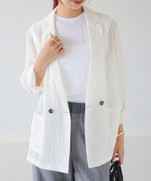 B:MING by BEAMS(ビーミングバイビームス)の「【手洗いOK】シアー テーラード ジャケット(S~M)(テーラードジャケット・レディース・カーキ/ブラック/オフホワイト・MEDIUM/SMALL)」の8枚目の写真