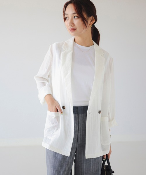 B:MING by BEAMS(ビーミングバイビームス)の「【手洗いOK】シアー テーラード ジャケット(S~M)(テーラードジャケット・レディース・カーキ/ブラック/オフホワイト・MEDIUM/SMALL)」の5枚目の写真
