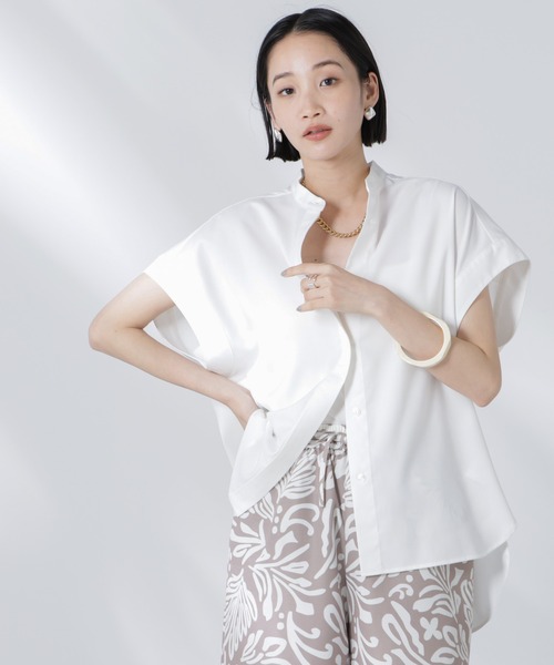 NANO universe（ナノユニバース）の「バンドカラーノースリーブシャツ（シャツ/ブラウス・レディース・ブルー/ブラック/ホワイト・FREE）」の2枚目の写真