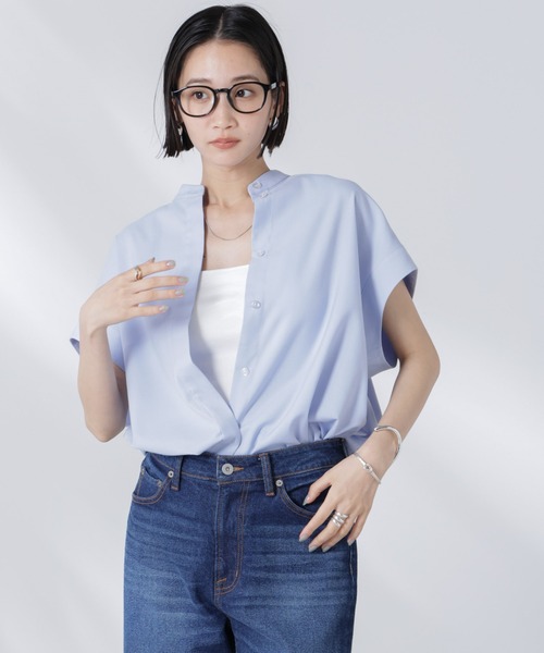 NANO universe（ナノユニバース）の「バンドカラーノースリーブシャツ（シャツ/ブラウス・レディース・ブルー/ブラック/ホワイト・FREE）」の3枚目の写真