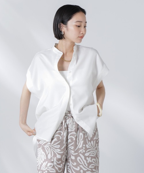 NANO universe（ナノユニバース）の「バンドカラーノースリーブシャツ（シャツ/ブラウス・レディース・ブルー/ブラック/ホワイト・FREE）」の5枚目の写真