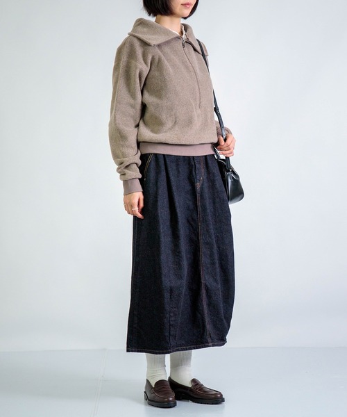 ALWEL（オルウエル）の「[ALWEL] FLEECE HIGH NECK PO / フリース ハイネックプルオーバー（ニット/セーター・レディース・モカ/ブラック/チャコールグレー・FREE）」の7枚目の写真