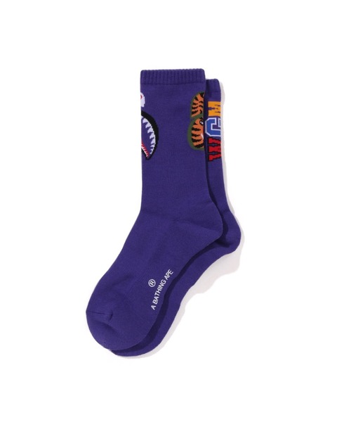 A BATHING APE(アベイシングエイプ)の「SHARK SOCKS(ソックス/靴下・メンズ・ブラック/グレー/パープル/ホワイト・LARGE/MEDIUM)」の4枚目の写真