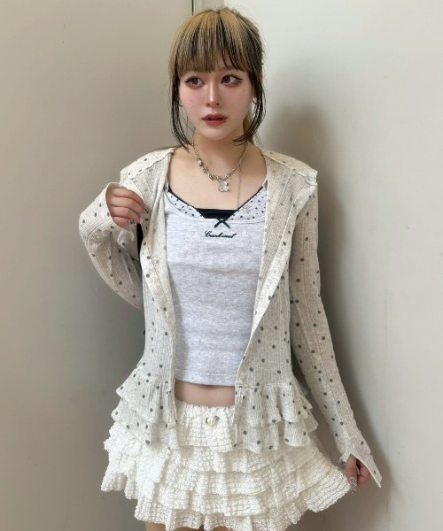CRANK(クランク)の「【CRANK】LAYERED CAMISOLE / 【クランク】レイヤードキャミソール(キャミソール・レディース・杢グレー/ホワイト×レッド・ONE SIZE)」の1枚目の写真