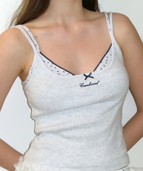 CRANK(クランク)の「【CRANK】LAYERED CAMISOLE / 【クランク】レイヤードキャミソール(キャミソール・レディース・杢グレー/ホワイト×レッド・ONE SIZE)」の12枚目の写真