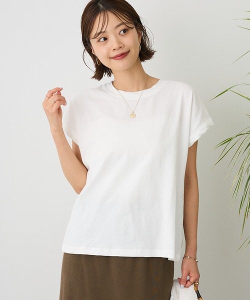 CRAFT STANDARD BOUTIQUE(クラフトスタンダードブティック)の「カットクレープクルーネックTee(Tシャツ/カットソー・レディース・ホワイト/ブラウン/イエロー/オレンジ/ブラック/パープル・FREE)」の2枚目の写真