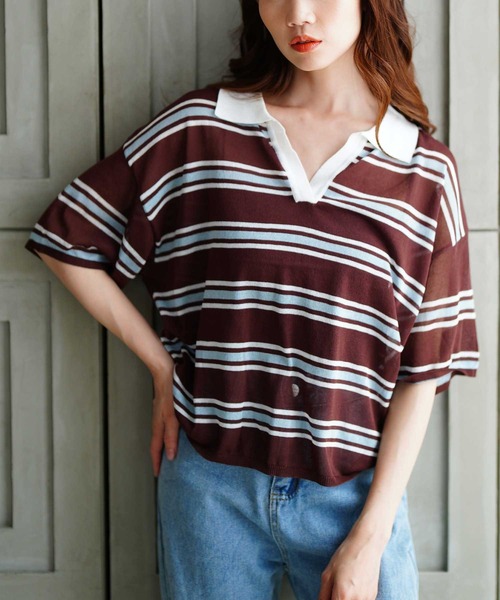 Sawa a la mode（サワアラモード）の「シアーポロニットプルオーバー（Tシャツ/カットソー・レディース・ブラック/ブラウン系その他・FREE）」の2枚目の写真