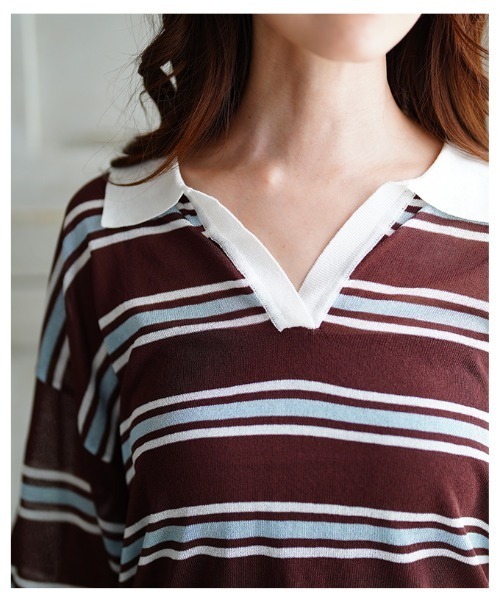 Sawa a la mode（サワアラモード）の「シアーポロニットプルオーバー（Tシャツ/カットソー・レディース・ブラック/ブラウン系その他・FREE）」の7枚目の写真