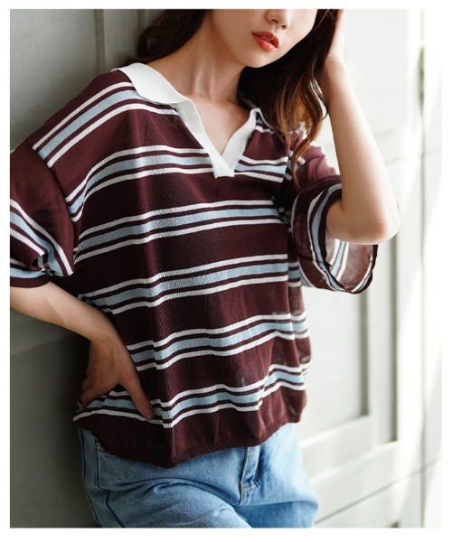 Sawa a la mode（サワアラモード）の「シアーポロニットプルオーバー（Tシャツ/カットソー・レディース・ブラック/ブラウン系その他・FREE）」の11枚目の写真