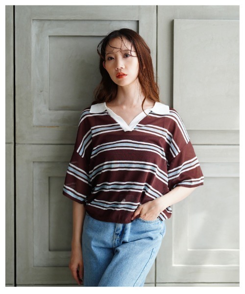 Sawa a la mode（サワアラモード）の「シアーポロニットプルオーバー（Tシャツ/カットソー・レディース・ブラック/ブラウン系その他・FREE）」の12枚目の写真