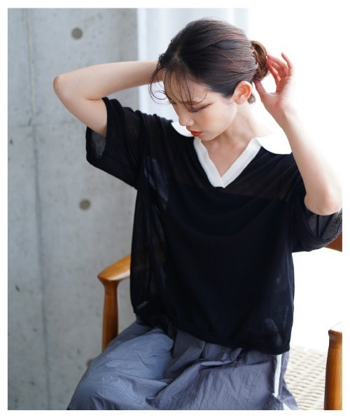 Sawa a la mode（サワアラモード）の「シアーポロニットプルオーバー（Tシャツ/カットソー・レディース・ブラック/ブラウン系その他・FREE）」の13枚目の写真