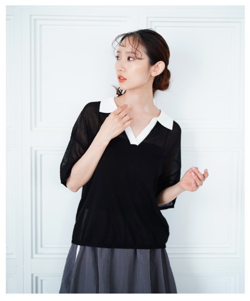 Sawa a la mode（サワアラモード）の「シアーポロニットプルオーバー（Tシャツ/カットソー・レディース・ブラック/ブラウン系その他・FREE）」の15枚目の写真