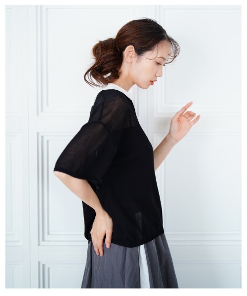 Sawa a la mode（サワアラモード）の「シアーポロニットプルオーバー（Tシャツ/カットソー・レディース・ブラック/ブラウン系その他・FREE）」の17枚目の写真