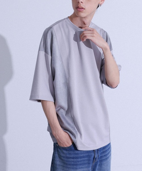 MDR(エムディアール)の「フェイクスエード切替半袖Tシャツ(Tシャツ/カットソー・メンズ・グレー/ブラック・L/M)」の10枚目の写真