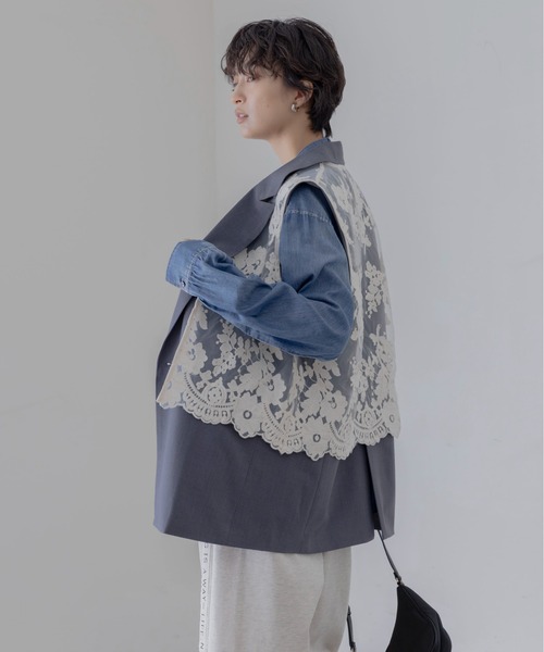 ちー yori ⭐︎ ダブルフリルジレ ネイビー 38 完売⭐︎ 2026年最新】yori ダブルフリルジレの人気アイテム - メルカリ
