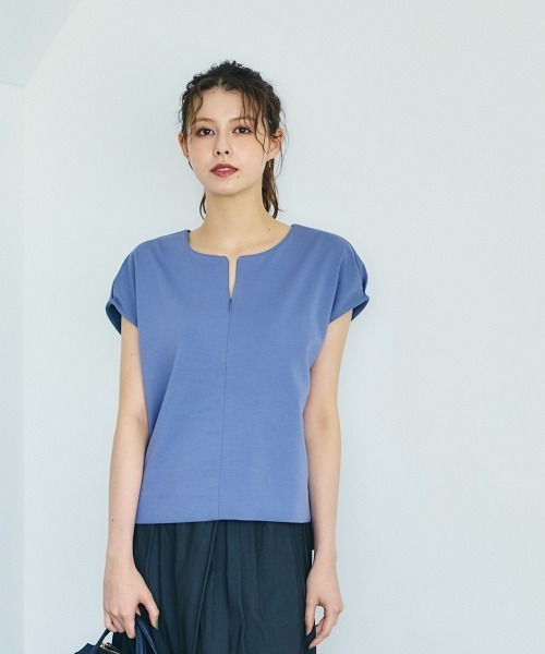 12Twelve Agenda(トゥエルブ アジェンダ)の「フロントファスナーネックカットソープルオーバー(Tシャツ/カットソー・レディース・ブルー/チャコールグレー/アイボリー・M)」の3枚目の写真