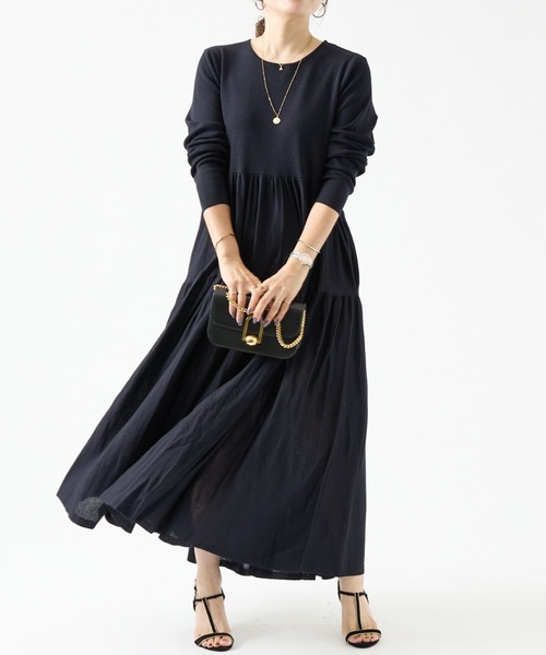 DESIGNWORKS（デザインワークス）の「ティアードロングワンピース（ワンピース・レディース・ライム/ネイビー・38）」の2枚目の写真