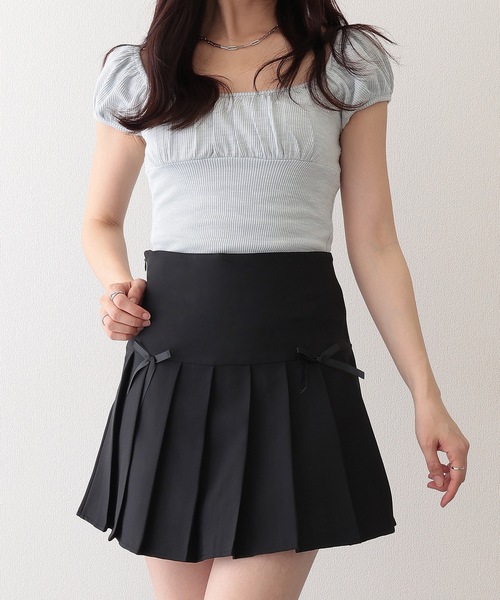 Lace Ladies(レースレディース)の「ハイウエスト フロント サイド リボン プリーツ スカート(スカート・レディース・ブラック・S/M/L/XL)」の9枚目の写真