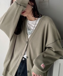 Java（ジャバ）の「《JaVaジャバコラボ》ラフで上品な大人のゆるカジュアル。配色ステッチVネックワッフルカーディガン(長袖)（カーディガン/ボレロ）」