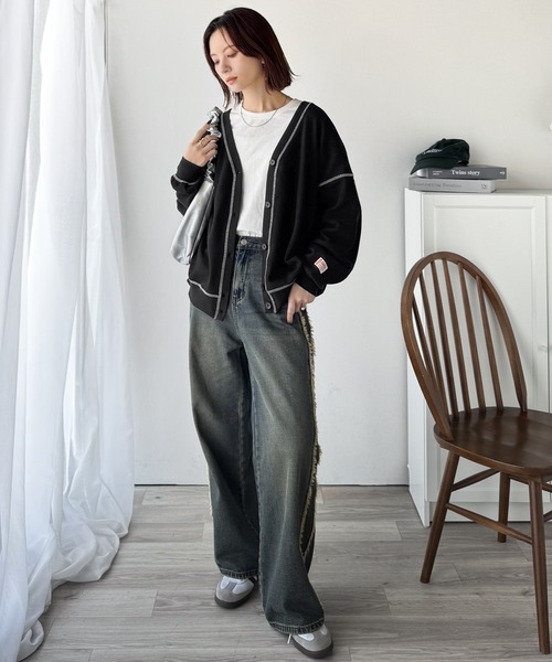 Java(ジャバ)の「《JaVaジャバコラボ》ラフで上品な大人のゆるカジュアル。配色ステッチVネックワッフルカーディガン(長袖)(カーディガン/ボレロ・レディース・モカ/アイボリー/ブラック/ネイビー/カーキ・X-LARGE/SMALL/MEDIUM/LARGE)」の18枚目の写真