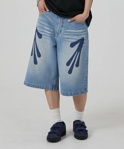 HOODHOOD(フッドフッド)の「【UNISEX】HOODHOOD/Alien Hands ショートパンツ(デニムパンツ・レディース・ブルー・MEDIUM/LARGE/X-LARGE)」の1枚目の写真